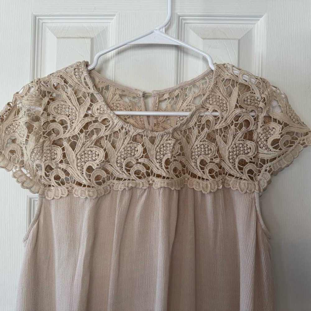 Blu Pepper Lace Anthropologie Top M Boho Cream‎ Flowy Babydoll Romantic Cottage